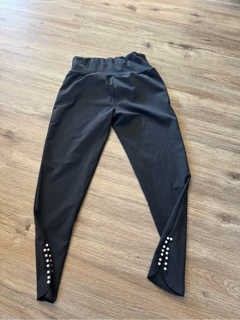 Girls Pearl-Stem Black Stretch Leggings